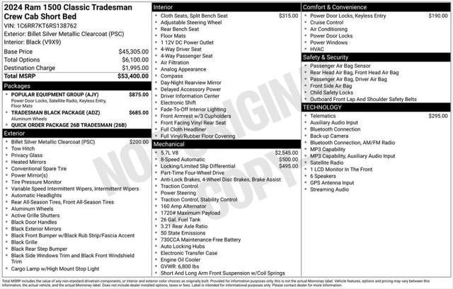2024 RAM 1500 Classic Tradesman Crew Cab 4x4 5'7' Box
