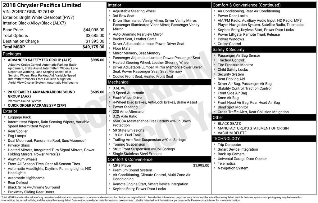 2018 Chrysler Pacifica Limited